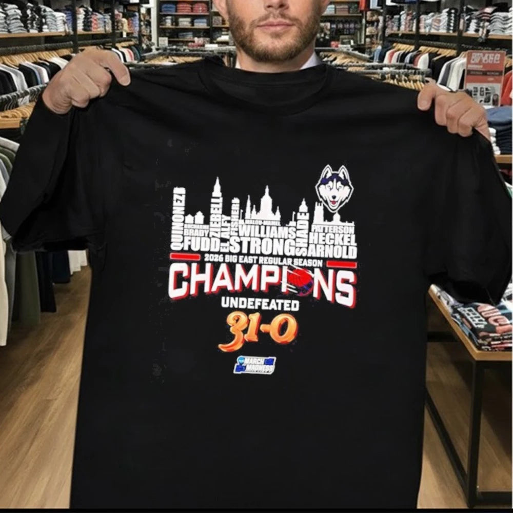 Uconn Huskies 2026 Big East Champions Undefeated 31 0 Name City Skyline Shirt