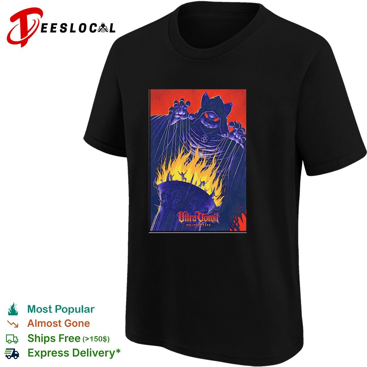 Ultra Vomit Hellfest 2026 Evil Cat Puppet Master Marionette Horror Metal Music shirt