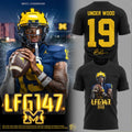 Under Wood #19 Michigan Wolverines Navy Logo Two-Sided Graphic T-Shirt