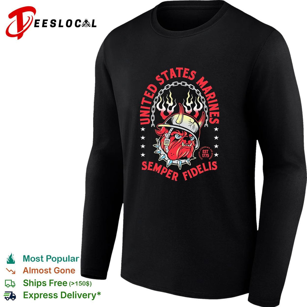 United States Marines Semper Fidelis bulldog flaming helmet est 1775 shirt