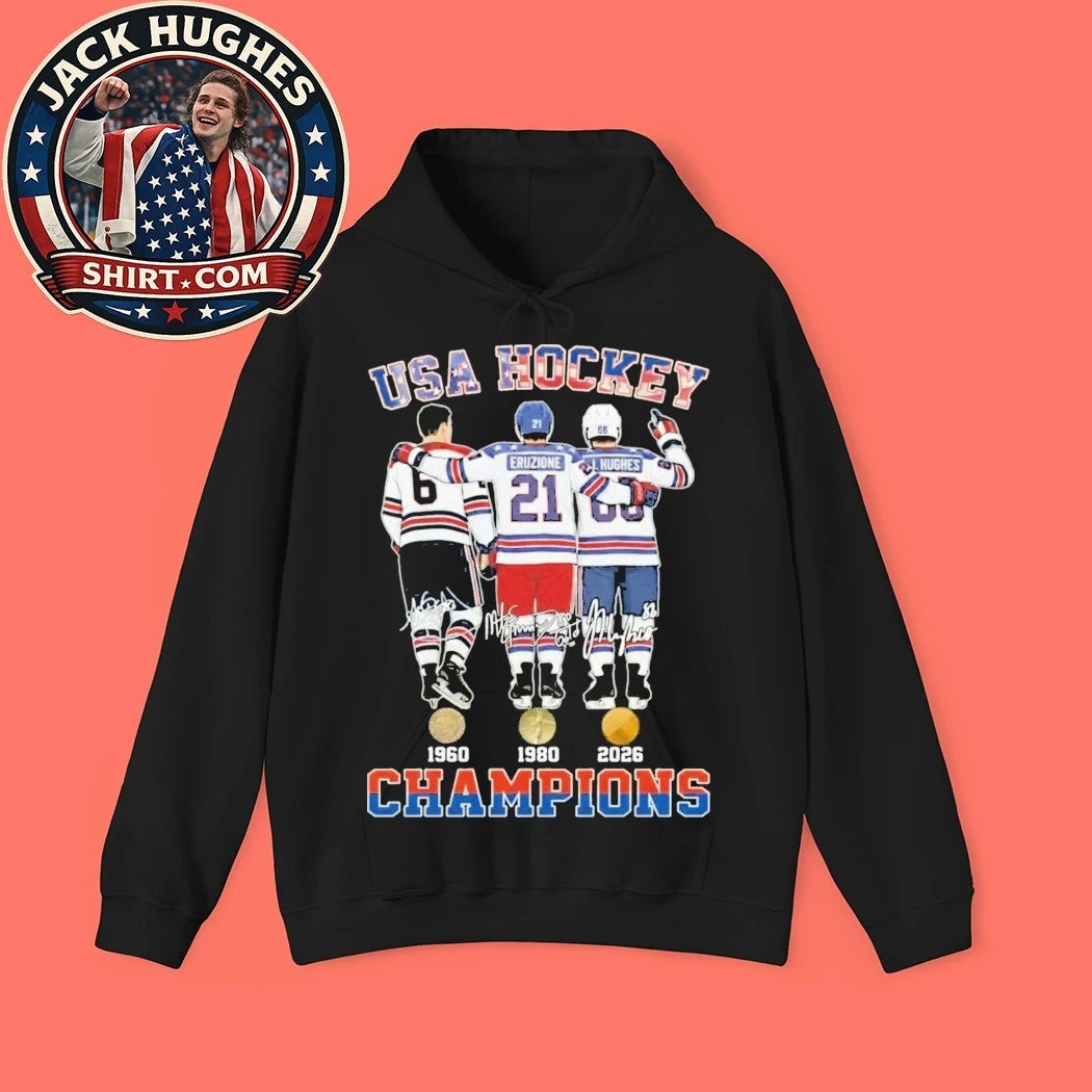 Usa Hockey 1960 1980 2026 Champions Eruzione J Hughes Signatures T-Shirt