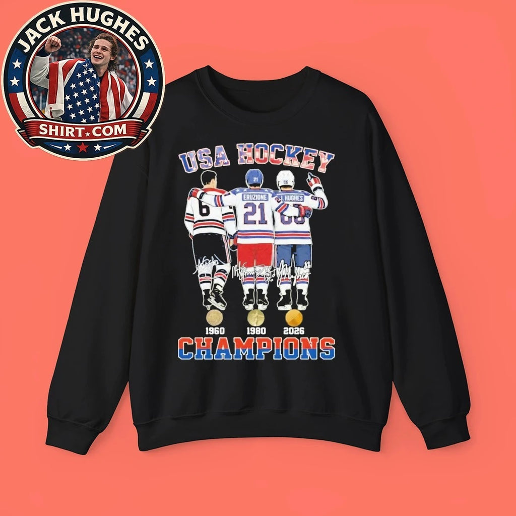 Usa Hockey 1960 1980 2026 Champions Eruzione J Hughes Signatures T-Shirt