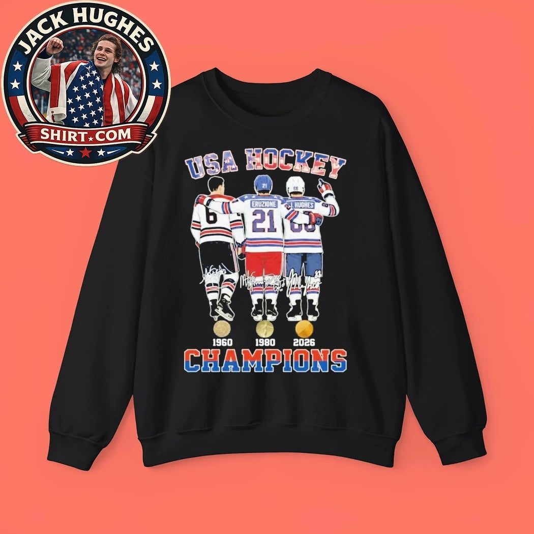 Usa Hockey 1960 1980 2026 Champions Eruzione J Hughes Signatures T-Shirt