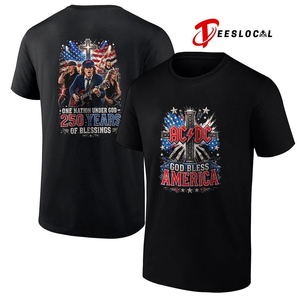 AC DC God bless America one nation under God 250 years of blessings graphic shirt