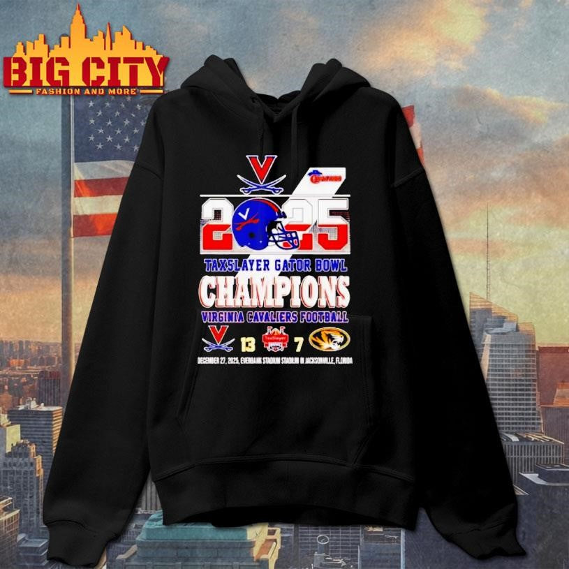 Virginia Cavaliers 2025 Taxslayer Gator Bowl Champions Helmet Score Shirt