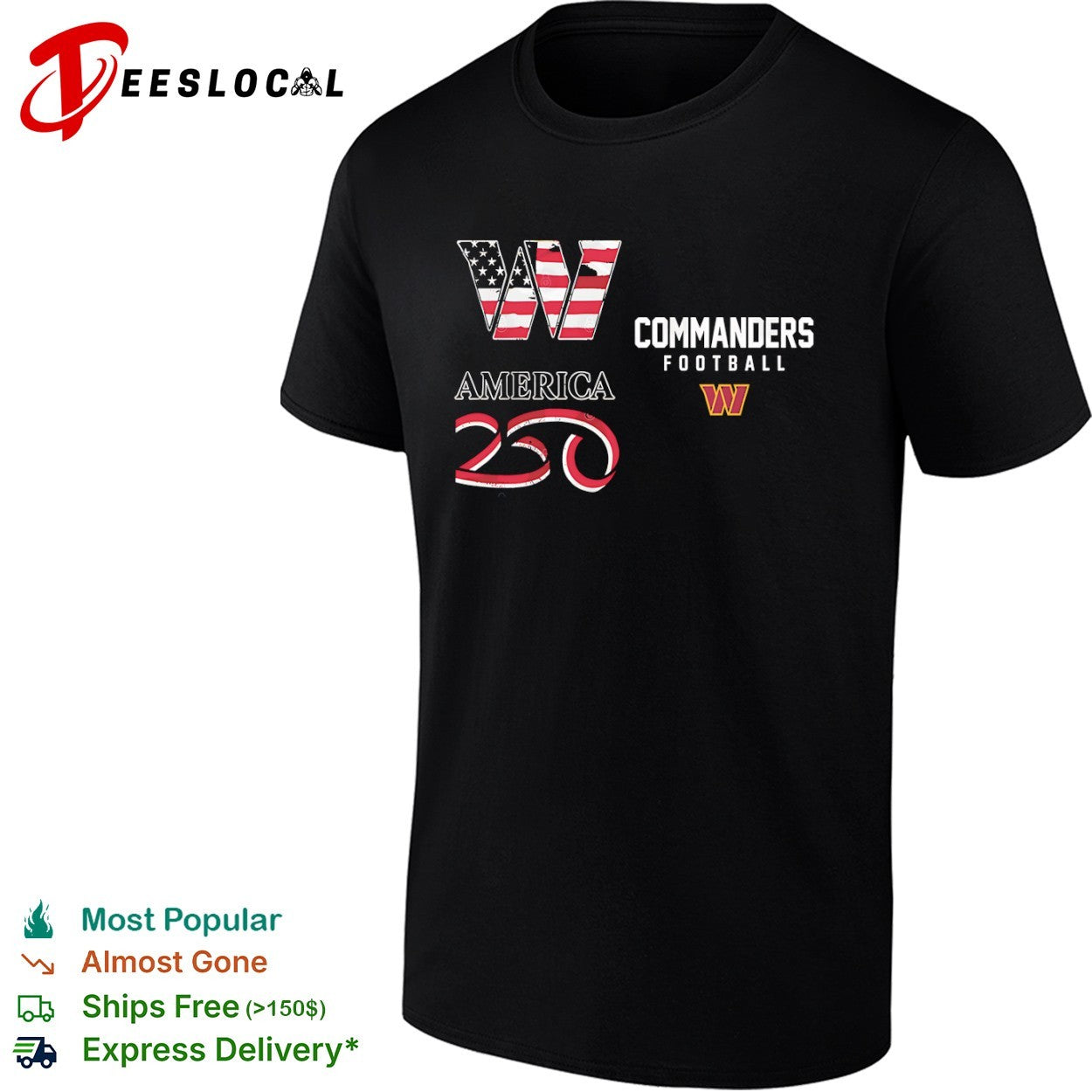 Washington Commanders America 250 Football W Flag shirt