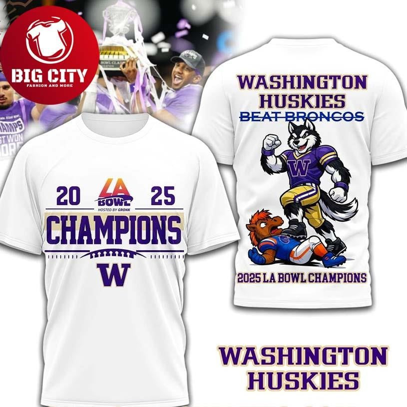 Washington Huskies 2025 LA Bowl Champions Two Sided Shirt