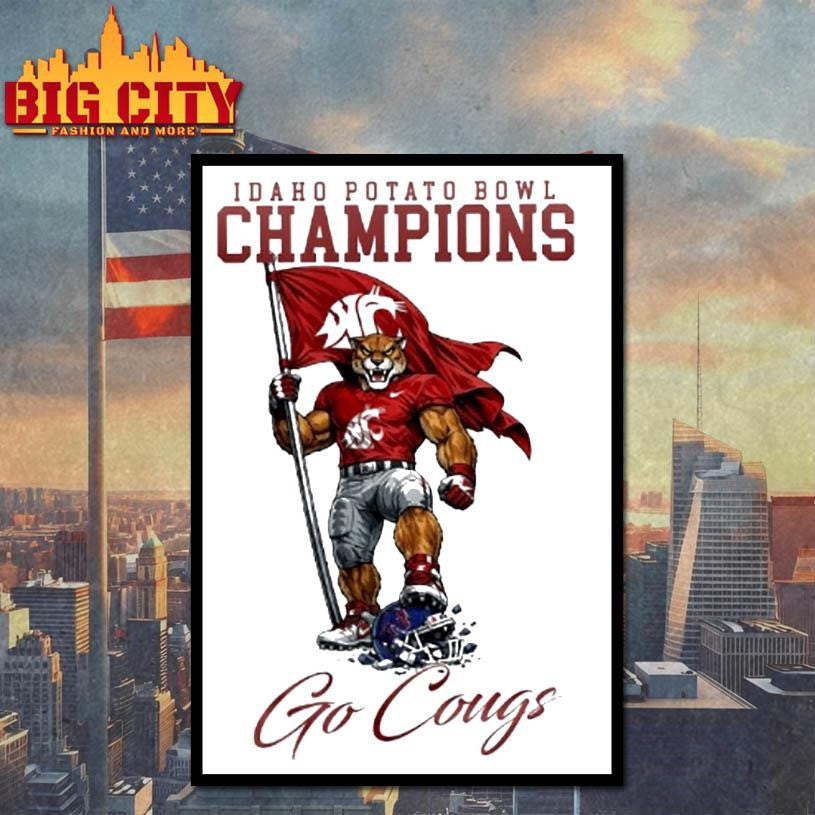 Washington State Cougars Ncaa 2025 Idaho Potato Bowl Champions Go Cougs Mascot Shirt