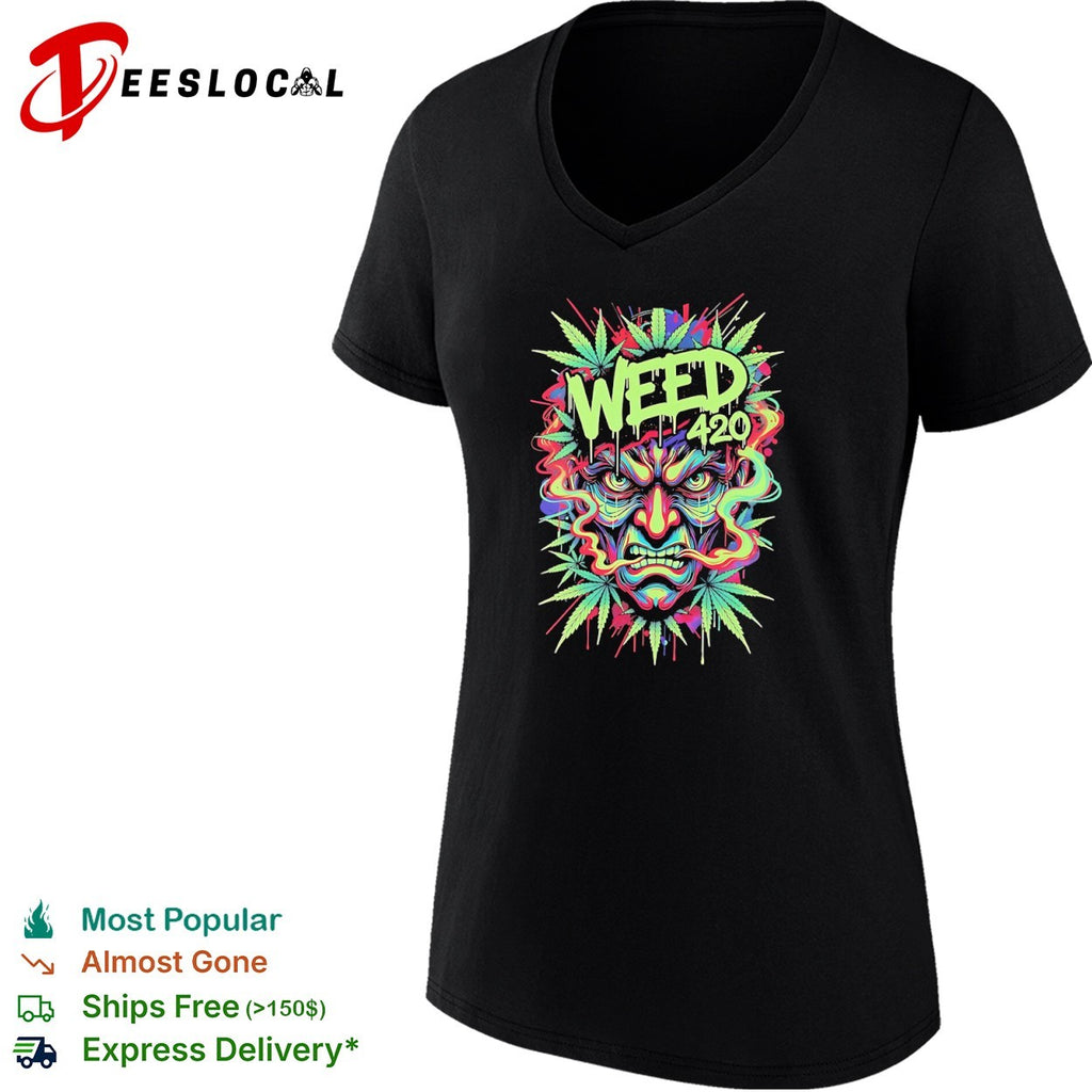 Weed 420 Japanese Demon Mask Oni Hannya Psychedelic shirt