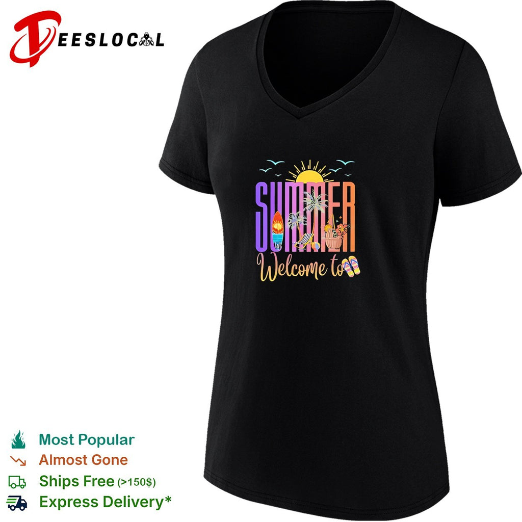 Welcome to summer beach surfboard tropical sunset vibes shirt