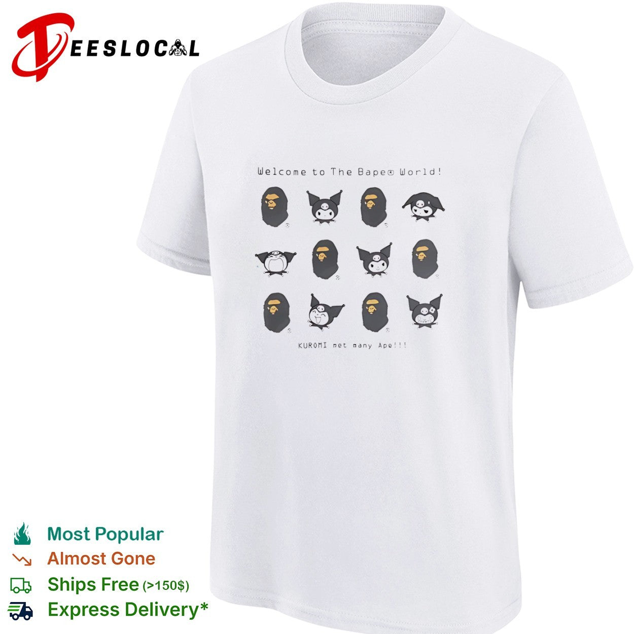 Welcome to the Bape World Kuromi met many Ape Bape x Sanrio Kuromi crossover shirt