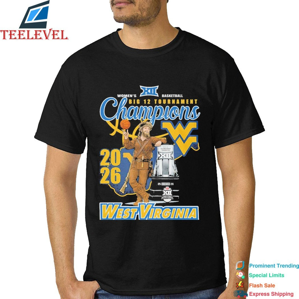 West Virginia Mountaineers Women’s Basketball Big 12 Tournament Champions 2026 Mascot Trophy T-shirts