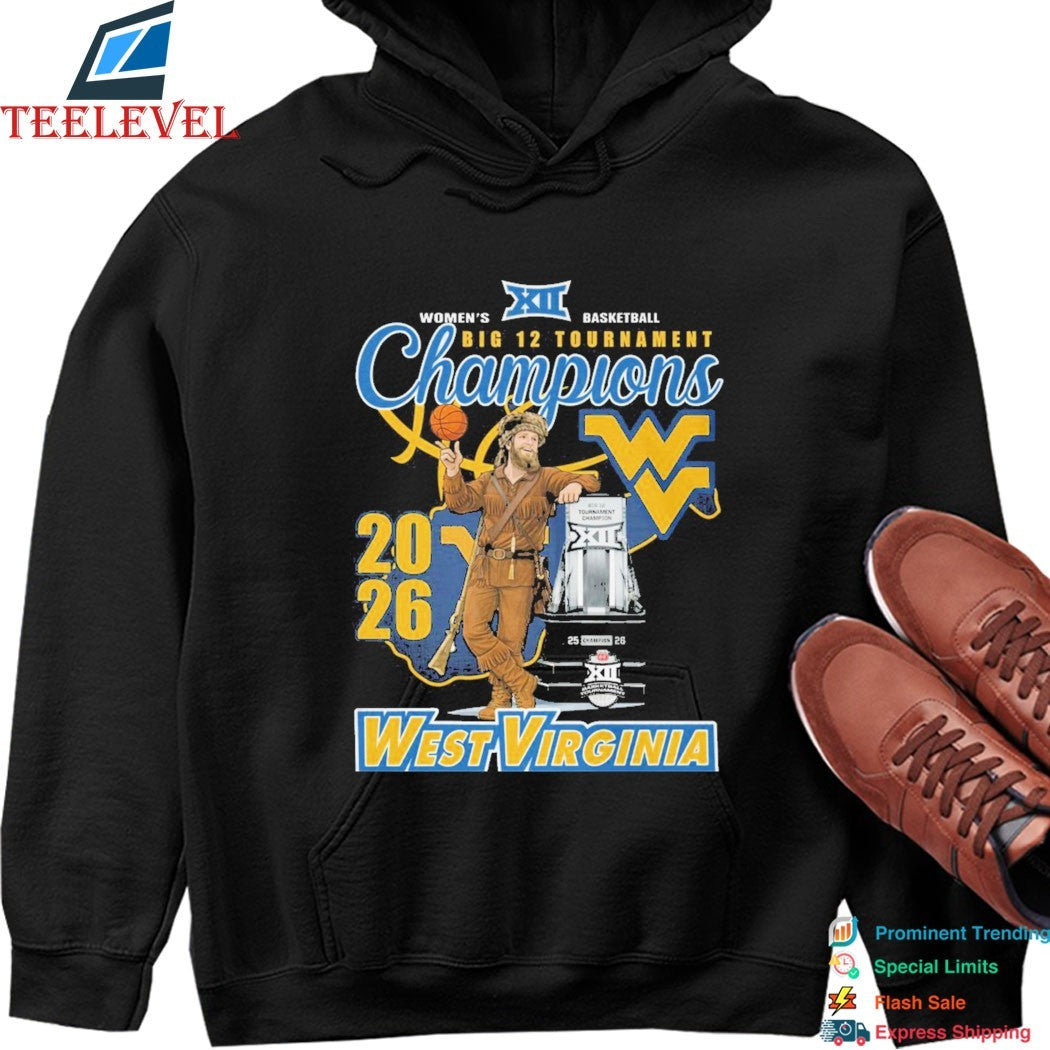 West Virginia Mountaineers Women’s Basketball Big 12 Tournament Champions 2026 Mascot Trophy T-shirts