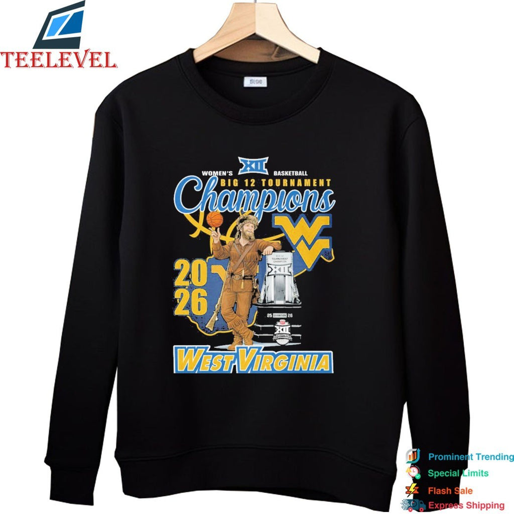 West Virginia Mountaineers Women’s Basketball Big 12 Tournament Champions 2026 Mascot Trophy T-shirts