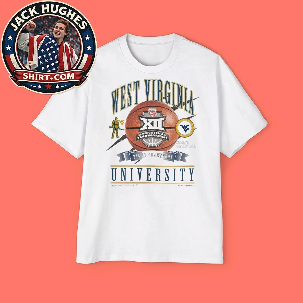 West Virginia University Basketball Tournament Big 12 Champions T-Mobile Center Kansas City Logo T-Shirt