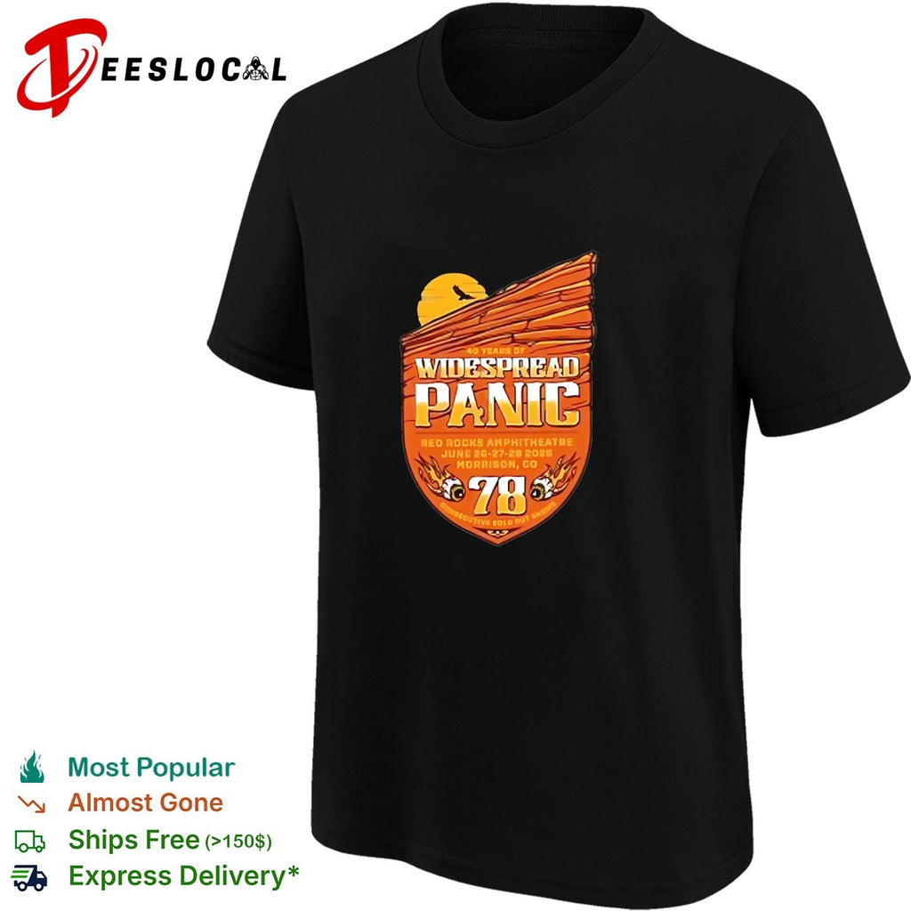 Widespread Panic Morrison Colorado Amphitheatre From June 26 To 28 2026 Red Rocks Logo Green shirt