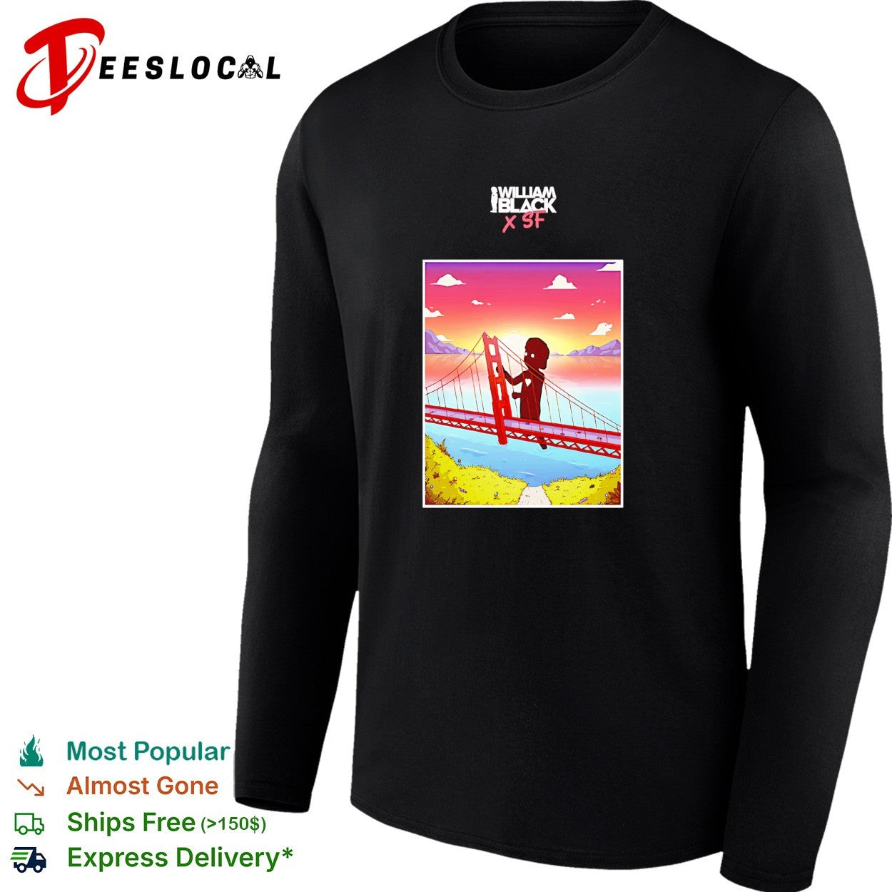 William Black x SF golden gate bridge sunset shirt