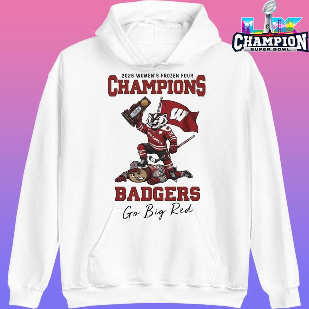 Wisconsin Badgers 2026 Ncaa Women’s Ice Hockey Frozen Four National Champions Mascot Go Big Red Shirt