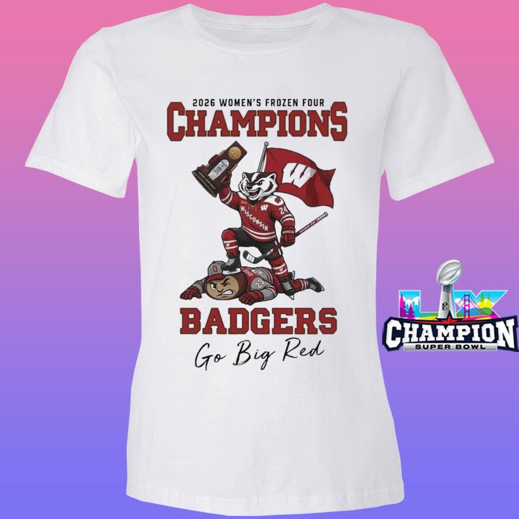 Wisconsin Badgers 2026 Ncaa Women’s Ice Hockey Frozen Four National Champions Mascot Go Big Red Shirt