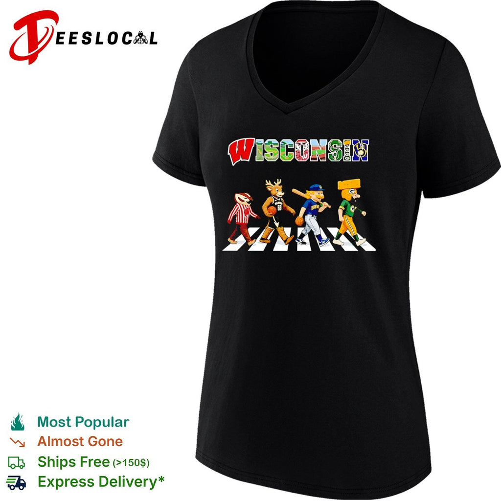 Wisconsin Badgers Bucks Brewers Packers mascot walking across shirt