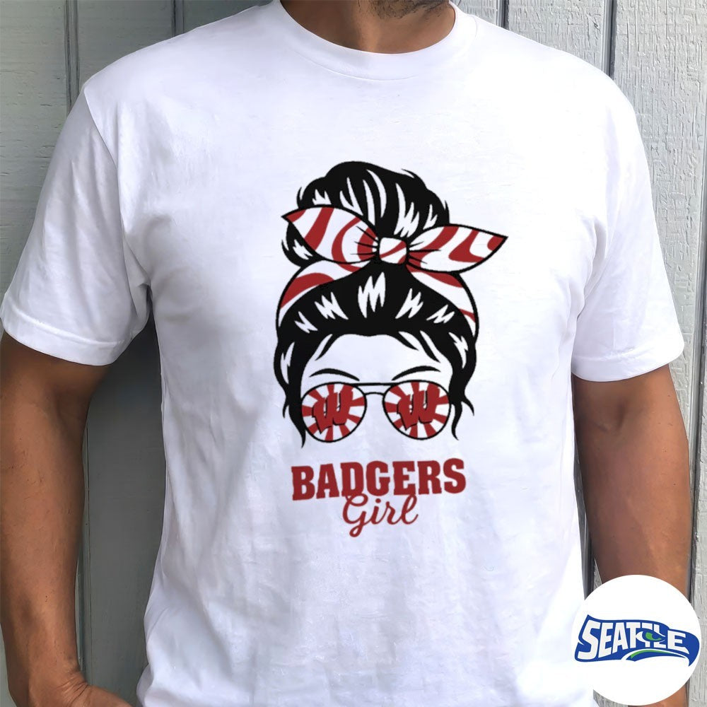 Wisconsin Badgers Girl Messy Bun Glasses 2026 shirt