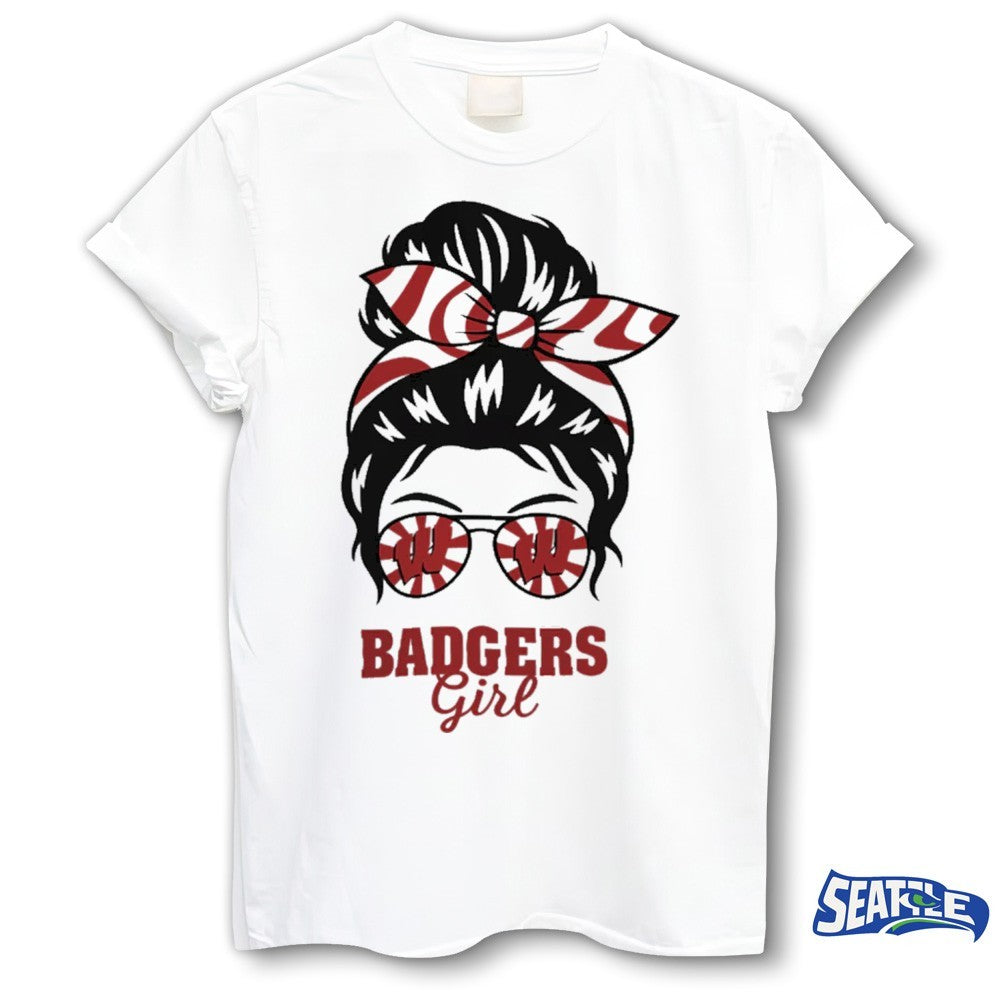 Wisconsin Badgers Girl Messy Bun Glasses 2026 shirt