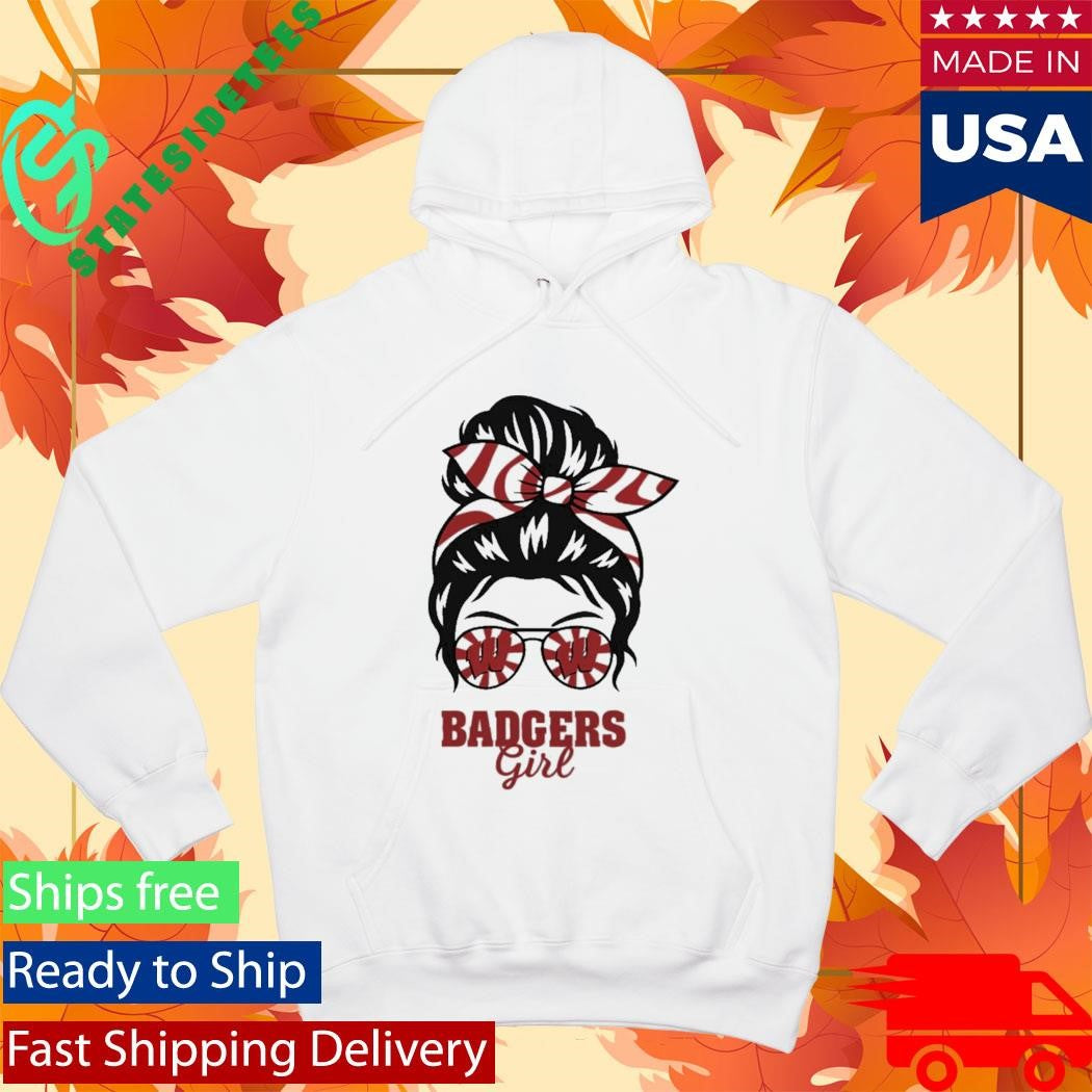 Wisconsin Badgers Girl Messy Bun Glasses Shirt