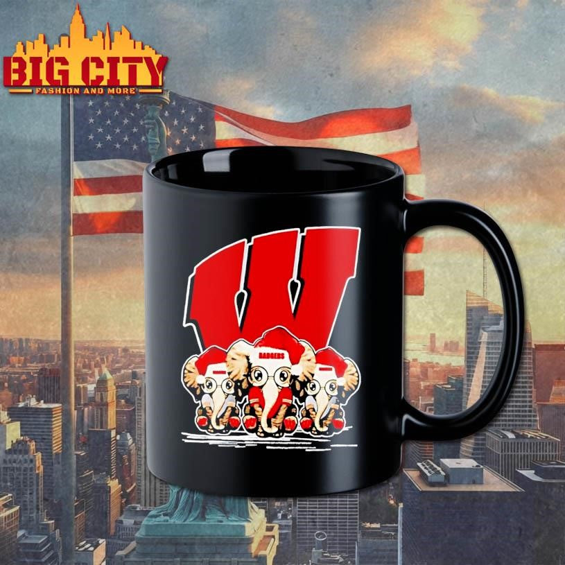 Wisconsin Badgers X Elephants Santa Hat Merry Christmas Shirt