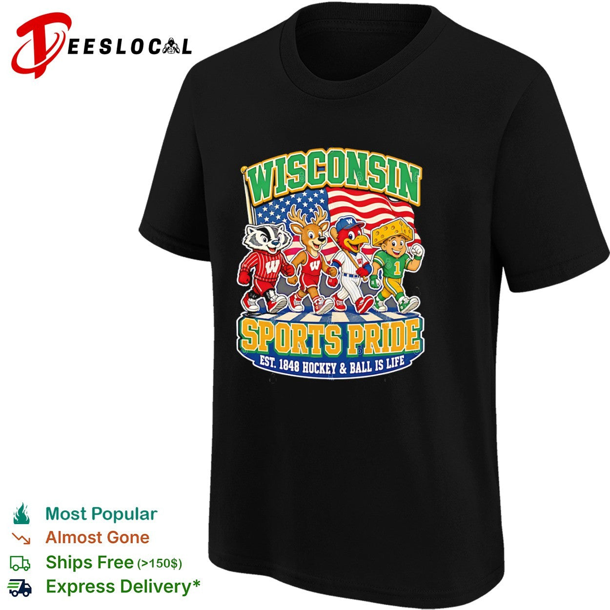 Wisconsin Sports Pride Est 1848 Hockey and Ball is Life Badger Deer Bird shirt