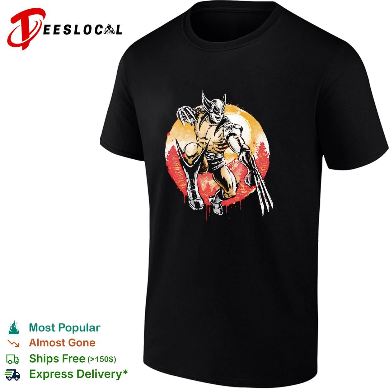 Wolverine X-Men claws retro moon forest graphic shirt