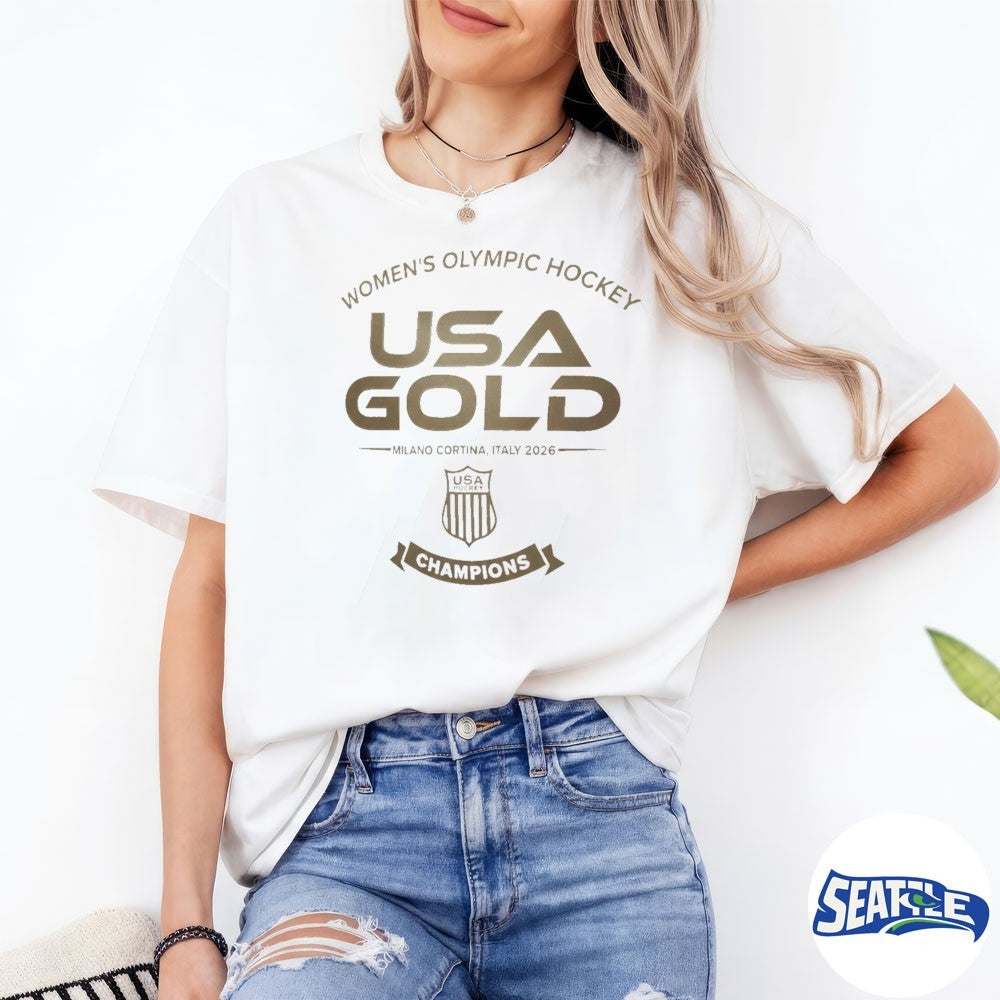 Women’s Olympic Milano Gold USA 2026 Cortina Hockey Champions Shirt
