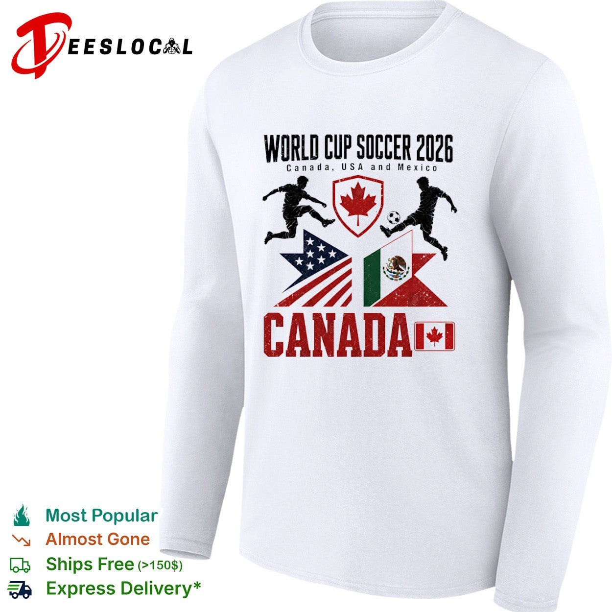 World Cup Soccer 2026 Canada USA and Mexico soccer players flags shirt