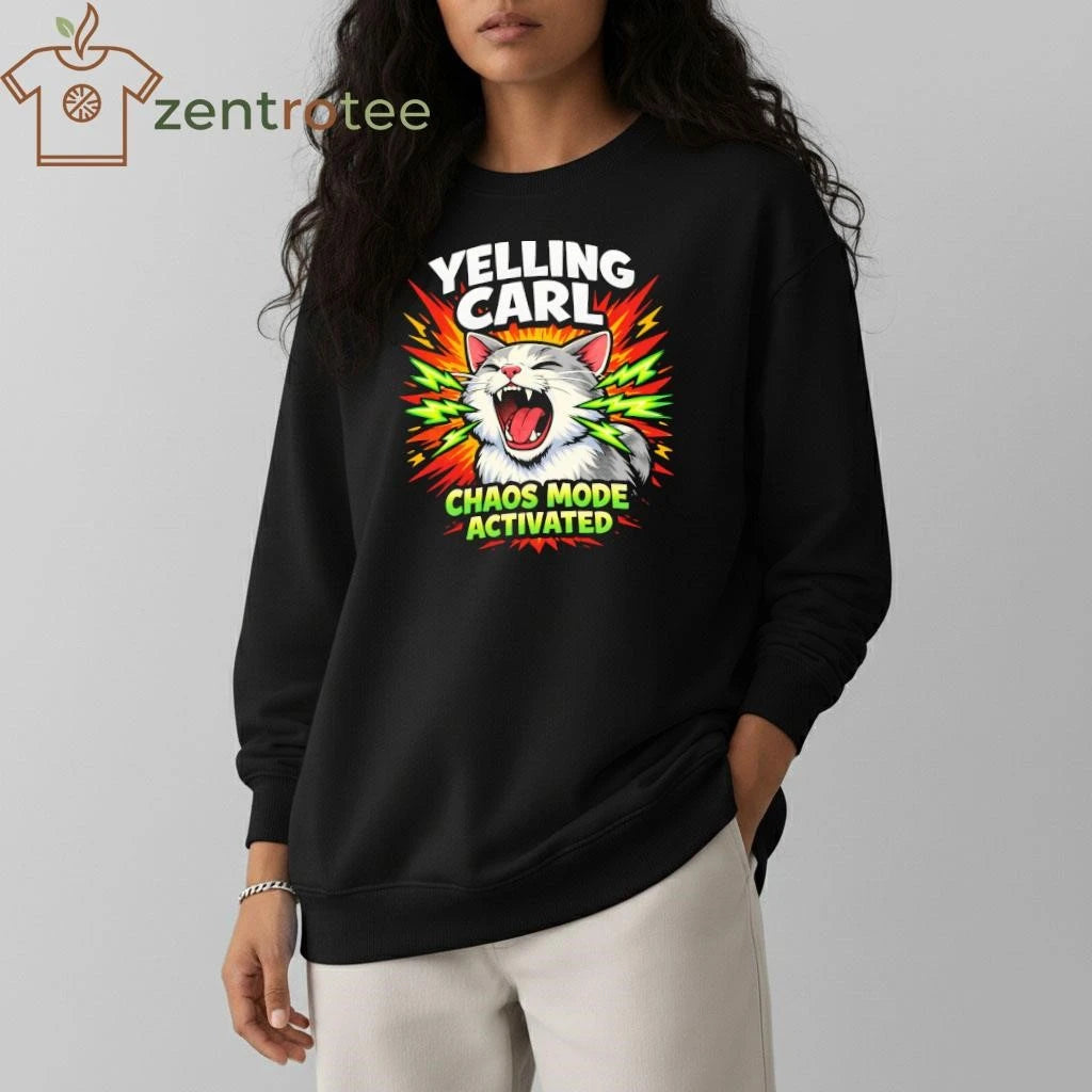 Yelling Carl Cat Screaming Meme Graphic Chaos Mode Activated T-Shirt