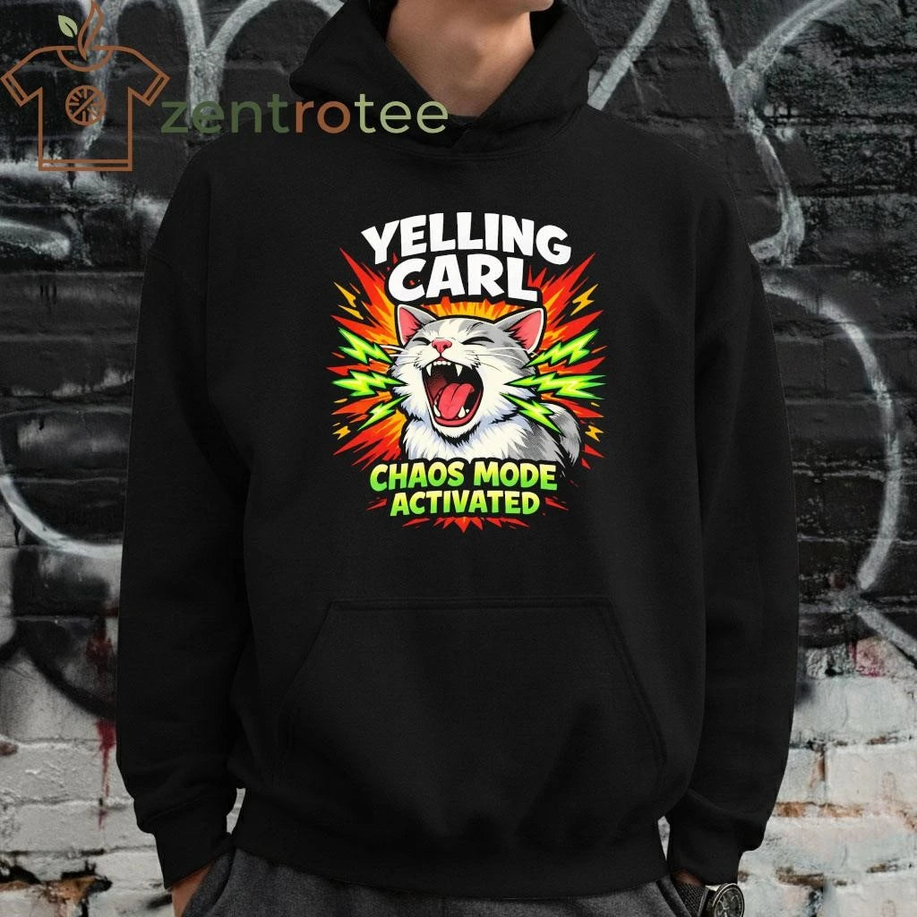 Yelling Carl Cat Screaming Meme Graphic Chaos Mode Activated T-Shirt