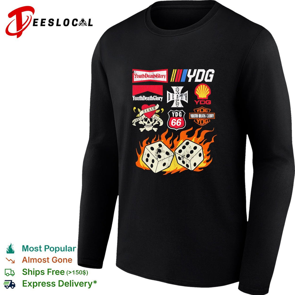Youth Death Glory YDG dice fire logo shirt