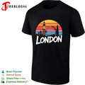 London skyline Big Ben and London Eye sunset retro color stripes graphic shirt
