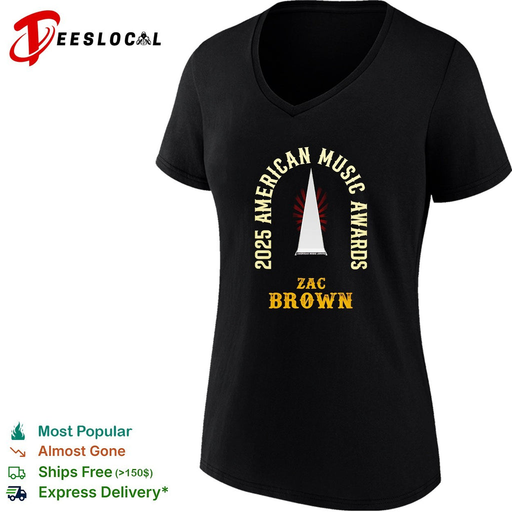 Zac Brown 2025 American Music Awards trophy black and gold typography shirt