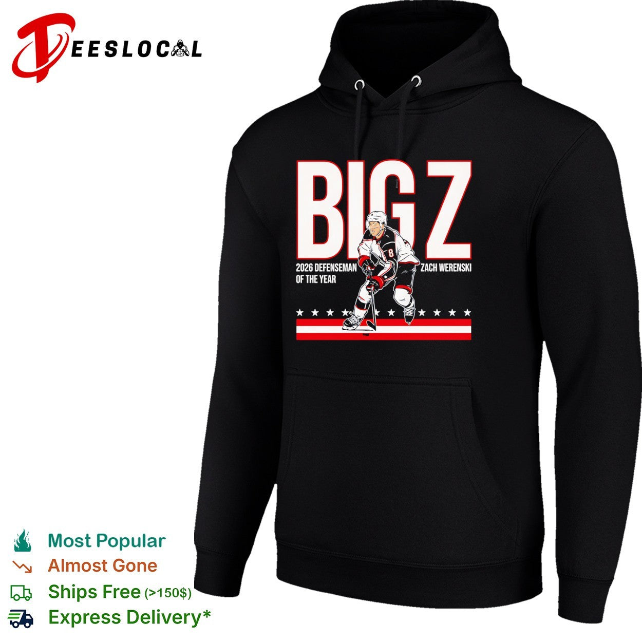 Zach Werenski Columbus Blue Jackets NHL Big Z 2026 Defenseman of the Year shirt