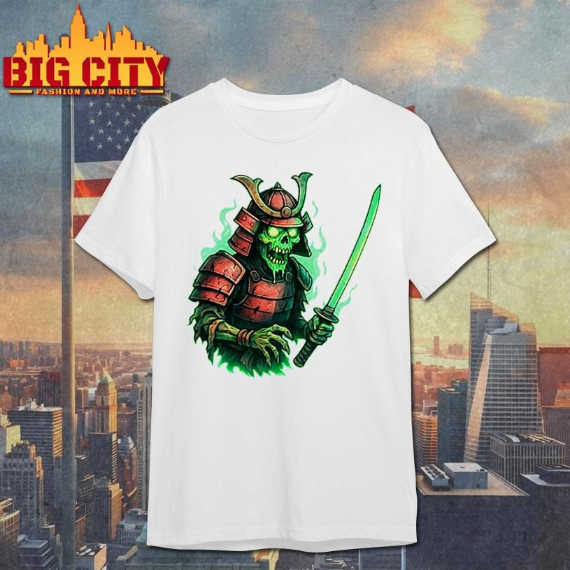 Zombie Samurai With Cracked Armor And Glowing Katana Shirt