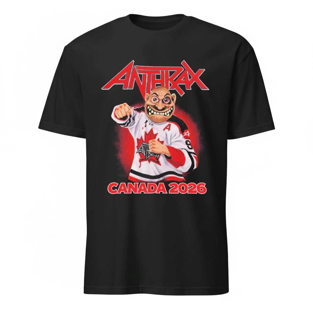 Anthrax Canada 2026 Tour Merch Tee No Man Mascot Canada Hockey Player Art Elbows Up Shirt