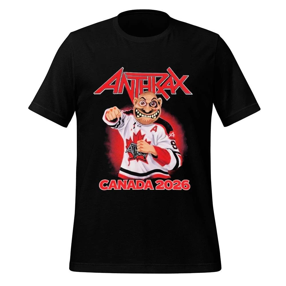 Anthrax Canada 2026 Tour Merch Tee No Man Mascot Canada Hockey Player Art Elbows Up Shirt
