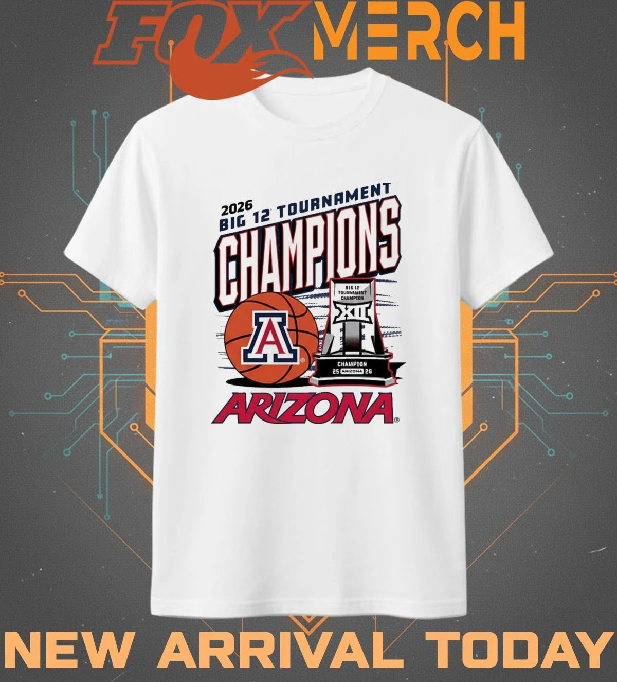 Arizona Wildcats 2026 Big 12 Men’s Basketball Tournament Championship Trophy t-shirt