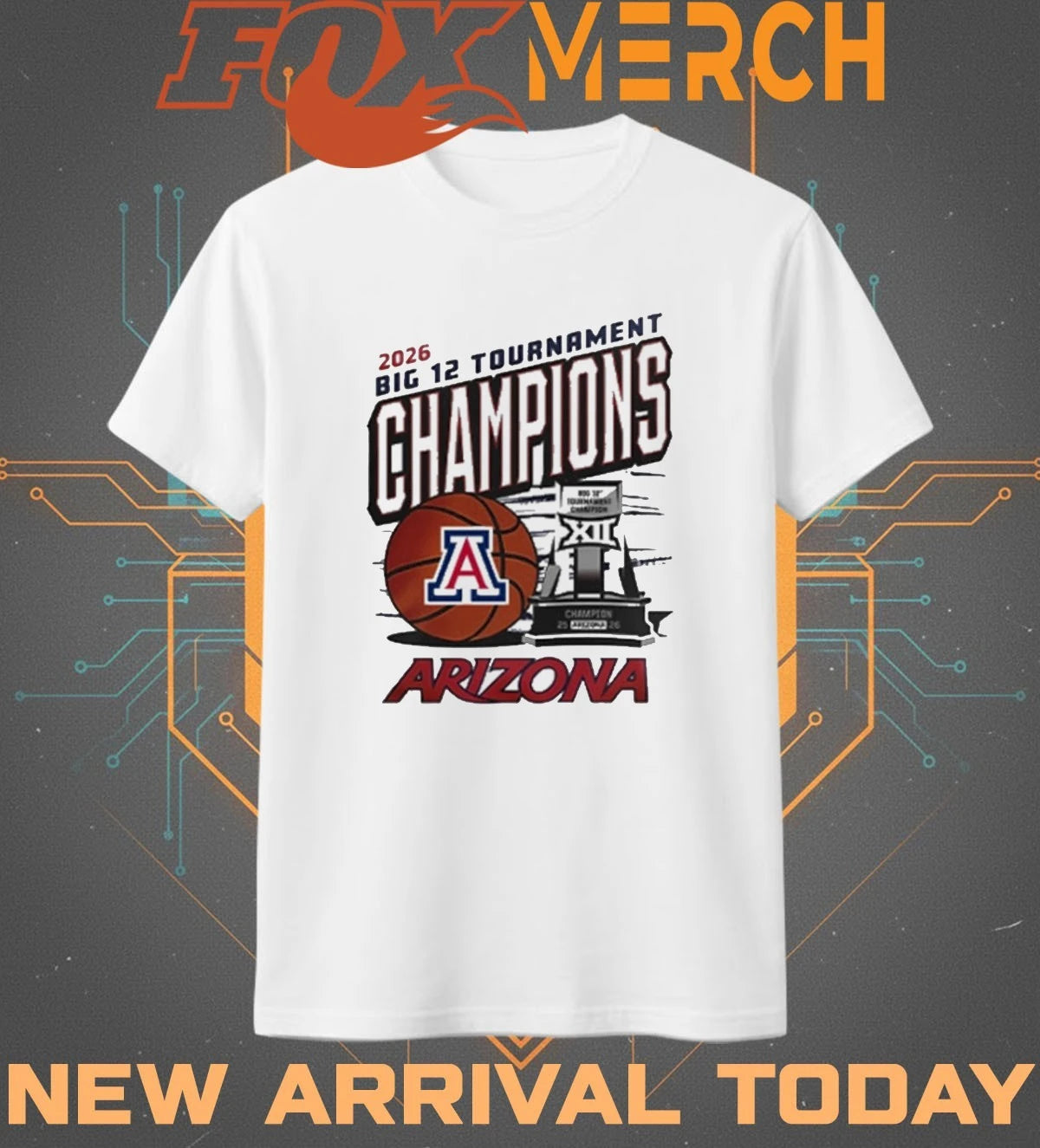 Arizona Wildcats 2026 Big 12 Tournament Champions trophy t-shirt