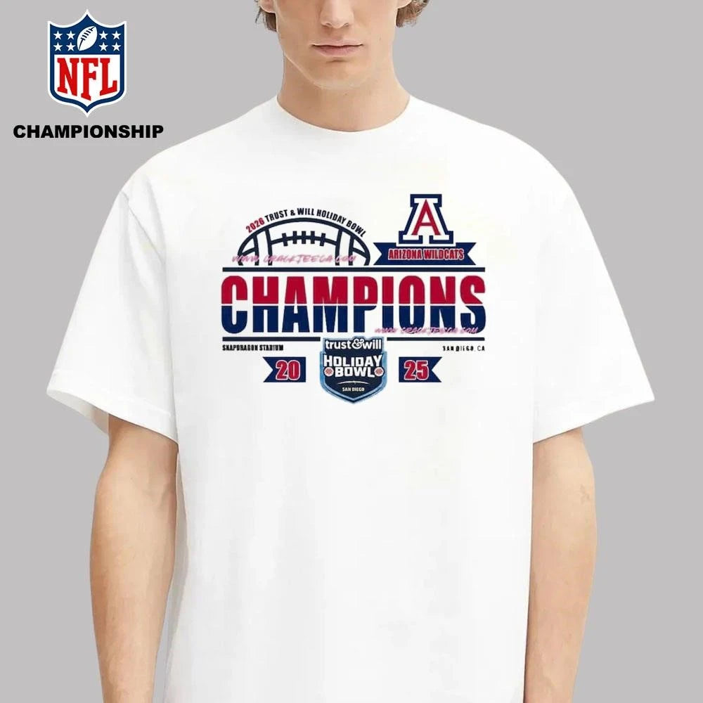 Arizona Wildcats Football 2026 Trust &amp; Will Holiday Bowl Champions Locker Room Shirt