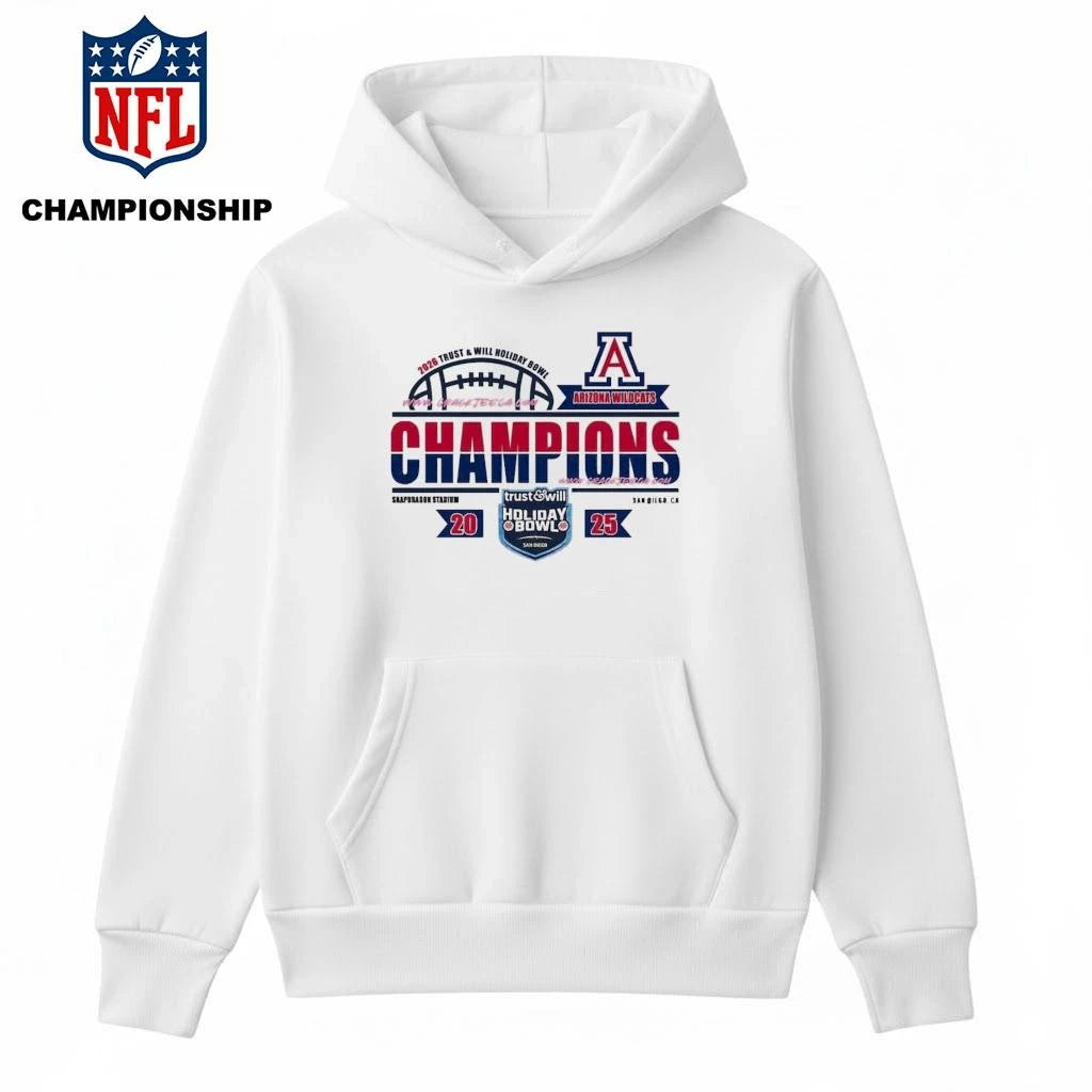 Arizona Wildcats Football 2026 Trust &amp; Will Holiday Bowl Champions Locker Room Shirt