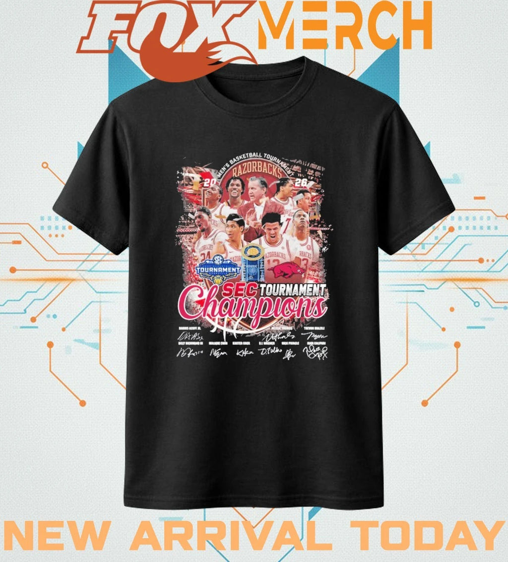 Arkansas Razorbacks 2026 Men’s Basketball Sec Tournament Champions signatures t-shirt