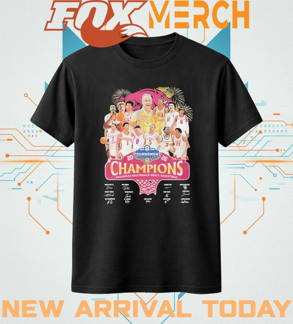 Arkansas Razorbacks 2026 Sec Men’s Basketball Tournament Champions signatures t-shirt