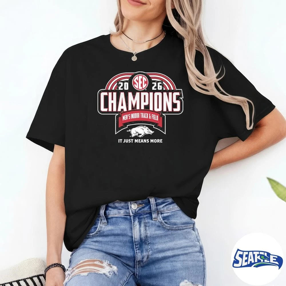 Arkansas Razorbacks 2026 SEC Men’s Indoor Track &amp; Field Champions It Just means More Locker Room shirt