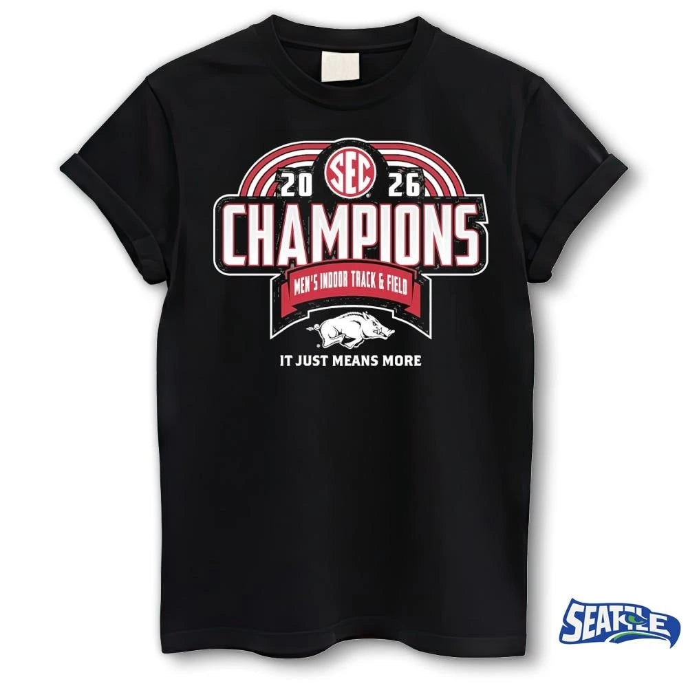 Arkansas Razorbacks 2026 SEC Men’s Indoor Track &amp; Field Champions It Just means More Locker Room shirt