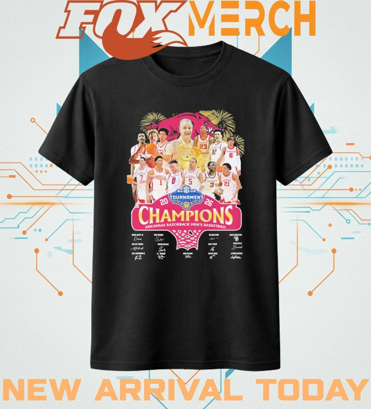 Arkansas Razorbacks Men’s Basketball 2026 Tournament Champions signatures t-shirt